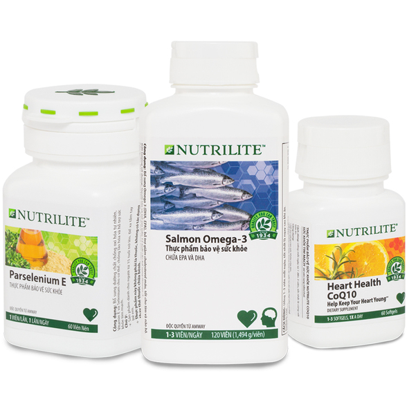 Bộ Dinh Dưỡng Hỗ Trợ Tim Mạch (TP BVSK Nutrilite Parselenium-E, TP BVSK Nutrilite Salmon Omega-3, TP BVSK Nutrilite Heart Health CoQ10)