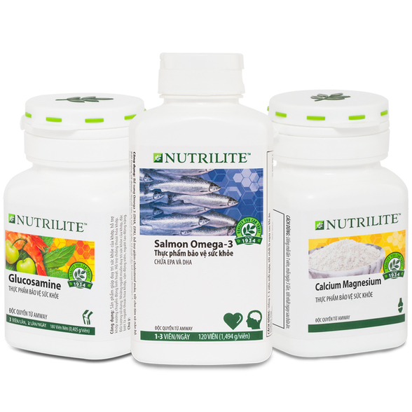 Bộ Dinh Dưỡng Hỗ Trợ Xương Khớp (TP BVSK Nutrilite Glucosamine, TP BVSK Nutrilite Calcium Magnesium) + TP BVSK Nutrilite Salmon Omega-3